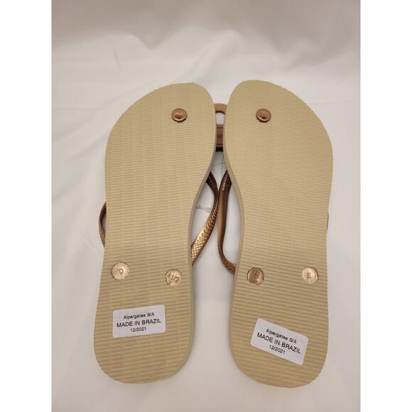 NWT Women's Havianas Flip Flop Sand Gray Slim Iridescent Gold 11 - Picture 4 of 4